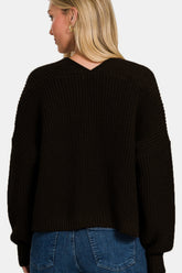 Zenana Women's Open Front Drop Shoulder Sweater Cardigan - Cozy & Stylish Layering Piece